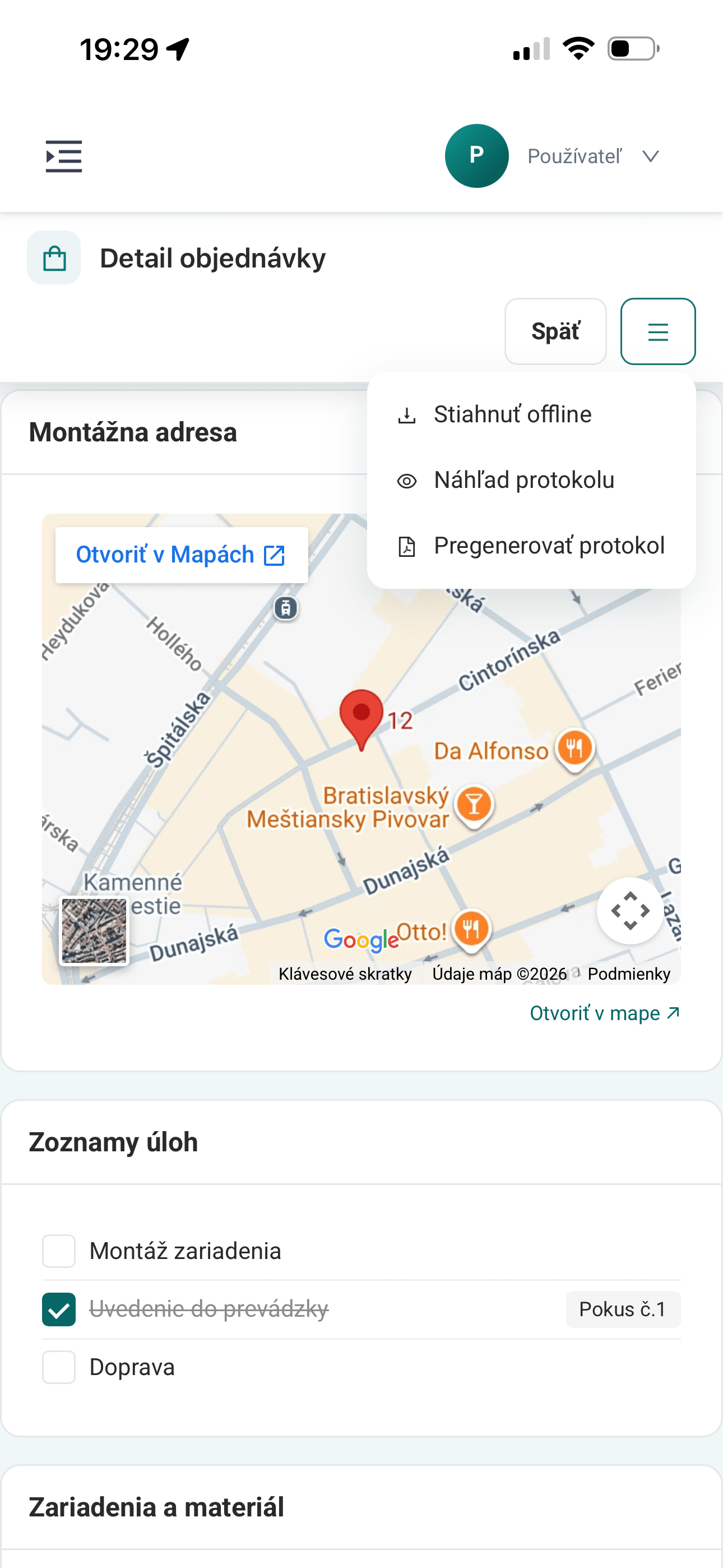 Stiahnutie servisnej zákazky do telefónu na prácu offline — DANUBIS aplikácia pre technikov